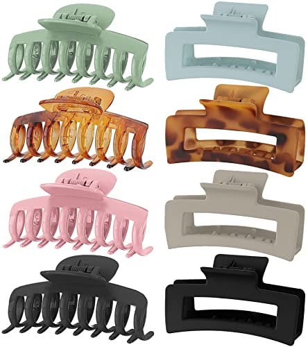 Lolalet 8 Stück Große Haarklammer, 8cm Haarspangen für dickes Haar Rutschfestes Haar Jaw Clips Haarstyling-Zubehör für Frauen Mädchen -Muster A