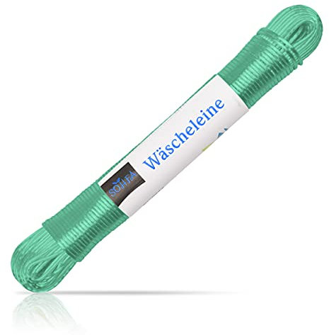 SOHFA 50m Wäscheleine in Grün - für Camping | Robuste Reise-Wäscheleine für Wohnmobil, Camping, Haushalt und Garten | mit Polyesterkern und Kunststoffummantelung