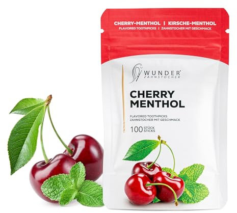 Wunder Palillos de Dientes - En 8 Variedades Refrescantes - Palillos de Dientes con Gusto - Palillos de Dientes Cereza/Mentol - contra el mal aliento - aliento frescor - Limpieza dental