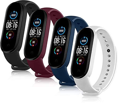 DEOU Correas Compatible con Xiaomi Mi Band 5/6 y Amazfit Band 5,Pulseras de Repuesto Coloridas de Silicona Suave (No Host)(4Pack A)