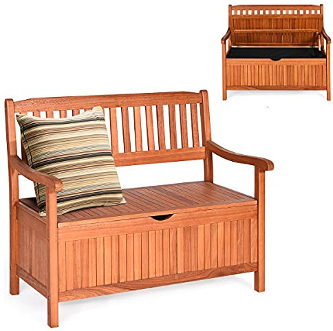 RELAX4LIFE Cassapanca Contenitore, Panca Deposito con Schienale in Legno Massiccio, Panchina di Stoccaggio con Sedile Apribile (Modello 1)