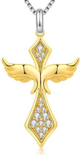 jiamiaoi Kreuz Kette Gold Kreuzanhänger Silber Kreuz Flügel Halskette Gold Damen Herren 925 Silberkette mit Anhänger Kreuzschmuck für Männer Frauen