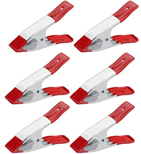 acdokuk 6 morsetti a molla in metallo da 4 pollici, morsetti a molla in metallo, supporto in gomma rivestito in gomma, per campeggio, tarpaulin, argento e rosso