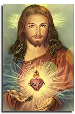 FireDeer Gesù Cattolico Stampa Su Tela Dio Cristiano Immagini per Soggiorno Senza Cornice (Cuore Sacro di Gesù-1x60cm)