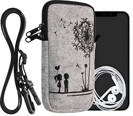 kwmobile Estuche de Fieltro Universal para Smartphone - Funda con Colgante y Cremallera para XL - 6,7/6,8 - niños y Diente león