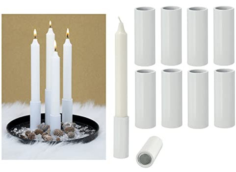 Novaliv 8X Kerzenhalter für Stabkerzen magentisch Weiss 2,8x5cm Kerzenständer weihnachtlich Tischdekoration Kerzentülle Wohnzimmerdeko Candle Holder scandic chic Magnet Tafelkerzen