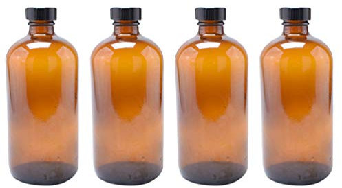Genérico 4 Piezas Jarrón De Vidrio Ámbar Botellas De Muestra De Boston Botellas De Vidrio Oscuro Botella De Vidrio con Tapa Botella De Vidrio Marrón Botella De Loción 4oz Relleno