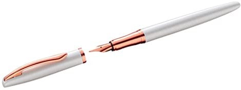 Pelikan Füller Jazz Noble, Perlmutt (Weiß), für Rechtshänder und Linkshänder, eleganter Metall-Patronenfüller, Feder M, in Faltschachtel, 821681