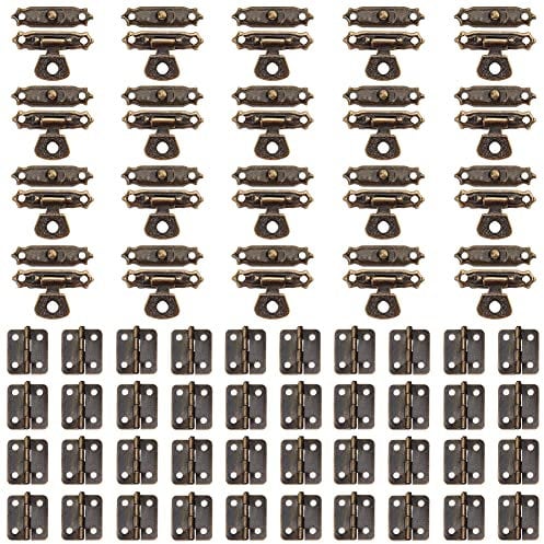 GORGECRAFT 40 Sets Antique Mini Hinges with 20 Set Retro Hasps Latch and 240Pcs Screws Antique Buckles Kit for Wooden Cabinet Case Vintage Jewelry Storage Gift Box Toolbox Decorative Supplies
