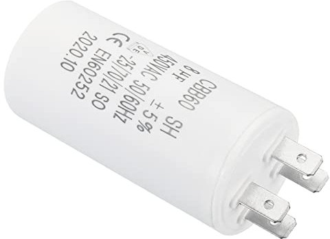 PATIKIL CBB60 8uF Condensateur de Démarrage, 1Pcs AC 450V 4 Broches 50/60Hz Cylindre Fond pour Machine à Laver, Moteur de Pompe à Eau Étoile, Blanc, 35 x 70mm