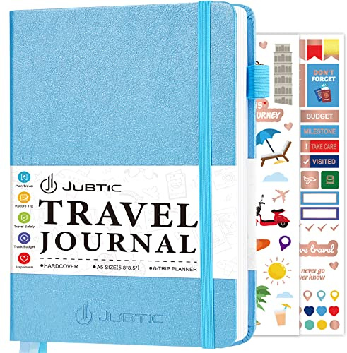 JUBTIC Travel Journal, Vacation Planner with Budget Tracker and Checklist, A5 Size Trip Planner, Diary Notebook for 6 Trips, Travel Gifts Accessories for Women, Men & Couples (Aquamarine)