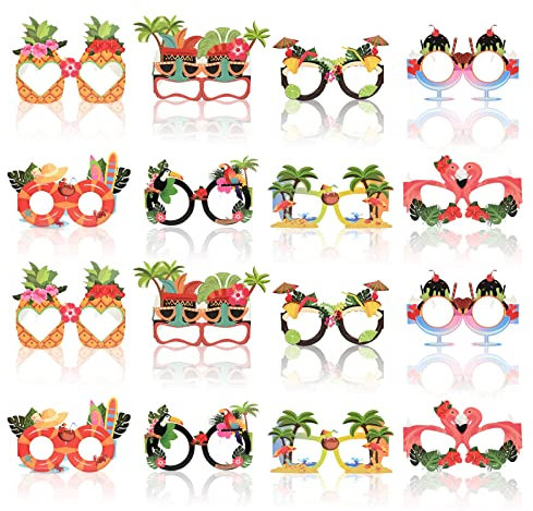 16 Pcs Hawaiian Funny Glasses for Adults Tropical Party Sunglasses Novelty Party Glasses Party Paper Glasses Hawaiian Novelty Beach Glasses Summer Fancy Dress Party Supplies Decoration for Kids (A)