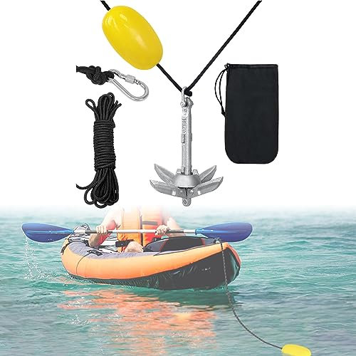 LZQ Bootsanker Faltanker klappanker Boot Anker Ankerset mit Ankerleine, Ankerboje, Karabiner und Transporttasche für Boot, Schlauchboot, SUP, Kajak, Kanu - 0,7kg