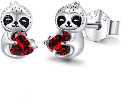 Faultier Ohrstecker Mädchen 925 Sterling Silber Faultier Ohrringe mit Rot Herz Zirkonia Ohrringe Tier Ohrstecker Schmuck Faultier Geschenke für Mädchen Frauen Kinder Tochter Freundin Mutter