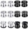 Tunnel Plug Edelstahl, Plug 5mm Silberner Schwarzer Reifen Zirkonia 12er Set Ohr Gauges Schmuck Flesh Damen Herren 4G