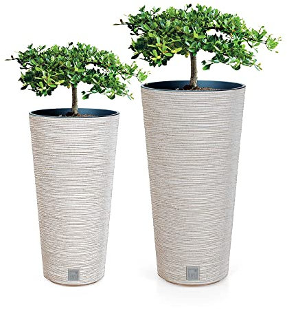 EDANTI Blumentopf Set x2 Pflanztöpfeaus Kunststoff und Holz mit Pflanzeinsatz Furu Slim ECO Wood Höhe 48 cm/57,5 cm Innen- Außenbereich Pflanzkübel Blumenkübel Pflanzentopf (Weiß ECO)