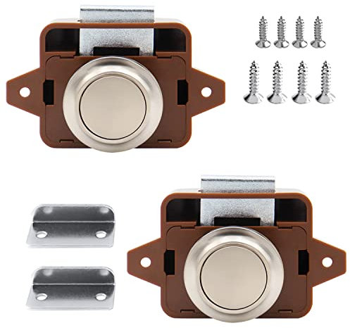 2 Pezzi Chiusura a Pulsante, Pulsante Per Serratura Armadio, Push Lock, Serratura a Pulsante per Porta, Senza Chiave Apparire Chiusura Della Porta a Pulsante, Per Armadio, Camper, Yacht (Marrone)