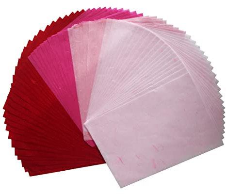 50 fogli di carta di gelso in tinta unita, design origami, fatti a mano, carta washi giapponese, per decoupage (rosa)