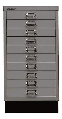 BISLEY Schubladenschrank aus Metall für DIN A3 in Silber Schrank mit 10 Schubladen und Sockel Büroschrank Werkzeugschrank