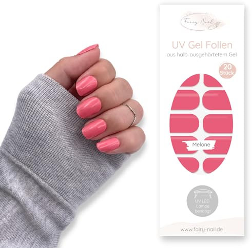 Fairy Nail UV Nagelfolien selbstklebende Gelfolien halb ausgehärtet 20 Stück Nailwraps Nagellackstreifen zum aufkleben… (Melone)