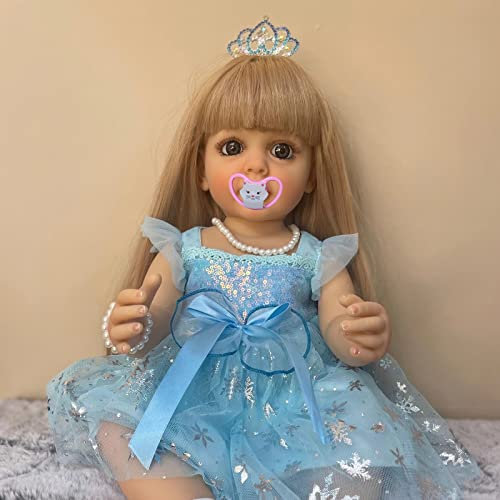 MineeQu 22 Zoll echte wiedergeborene Babypuppe hergestellt aus Silikon Vinyl Ganzkörper anatomisch korrekte lebensechte Neugeborene realistische Kleinkind Mädchenpuppen die echt Aussehen