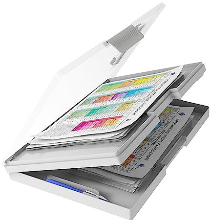 PUNCIA Clipboard with Storage 24x34 cm,Heavy Duty Clip Boards with 2 Compartments,Clear Visible Top Panel Clipboards,Nursing Clipboard, Portable Case for Office and Coaching Supplies (Grey)