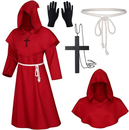 XCMVCN Disfraz Monje, Túnica Medieval Renacentista, Halloween Túnica de Monje Capucha para Hombre, Halloween carnaval y trajes de rol