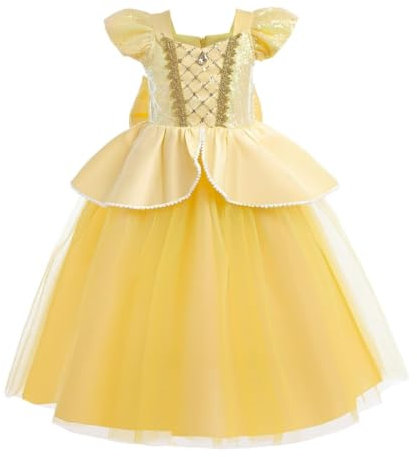 Lito Angels Vestito Costume da Principessa Bella e la Bestia per Bambina Taglia 2-3 Anni, Giallo (Etichetta in Tessuto 100)