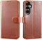 LENSUN Mobile Phone Case for Samsung Galaxy S23 FE Genuine Leather, Mobile Phone Case [Genuine Leather] [Stand Function] [RFID Protection] Leather Mobile Phone Case for Galaxy S23 FE 5G - Dark Brown
