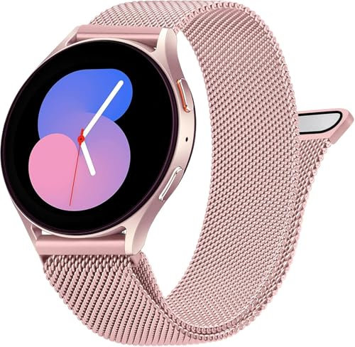 Wanme Armband für Samsung Galaxy Watch 6 40mm/ Galaxy 6 44mm Armband, Edelstahl Mesh Metall Ersatzarmband für Samsung Watch 6 Classic 43mm 47mm für Damen und Herren (Rosa)