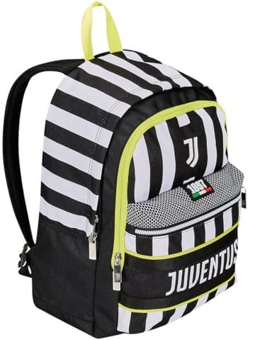 Seven Zaino Scuola Estensibile F.C. JUVENTUS Calcio -WIN IS THE RULE, Bianco Nero - Zaino Doppio Scomparto Sdoppiabile Tramite Zip e Con Tasca Porta Borraccia, Zaino Bambino