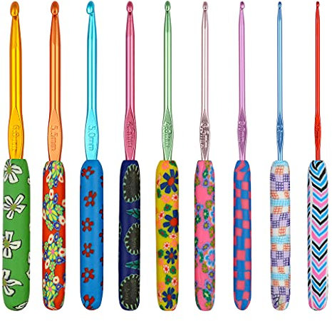 9-teiliges Häkelnadel-Set, mehrfarbig, Keramikgriff, Aluminiumoxid, Häkeln, Stricken, Nähen, Bastelbedarf, weicher Griff, ergonomische Häkelnadeln für Hände
