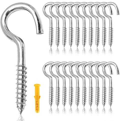Rhimooay Schraubhaken Klein 304 Edelstahl 20 Stück, Hakenschrauben mit Gewinde, Haken zum Schrauben, Gewindehaken, Einschraubhaken Robuste Rostfrei Becherhaken(M4-50mm)