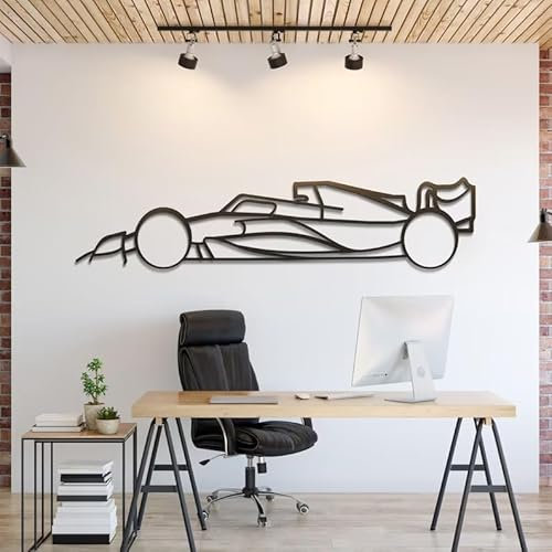 NORTH KAISER Formel 1 Metall-Wandkunst – F1-Rennwagen-Silhouette, Wandbehang – Sport-Auto-Wandskulptur, Dekoration für Garage, Männerhöhle oder Schlafzimmer (60 x 13,2 cm)