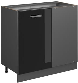 Vicco Eckschrank R-Line, Schwarz Hochglanz/Anthrazit, 86 cm, AP Anthrazit