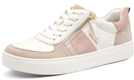 Tamaris Comfort Damen Sneaker flach mit Reißverschluss Freizeit, Mehrfarbig (Beige/Rose), 42 EU