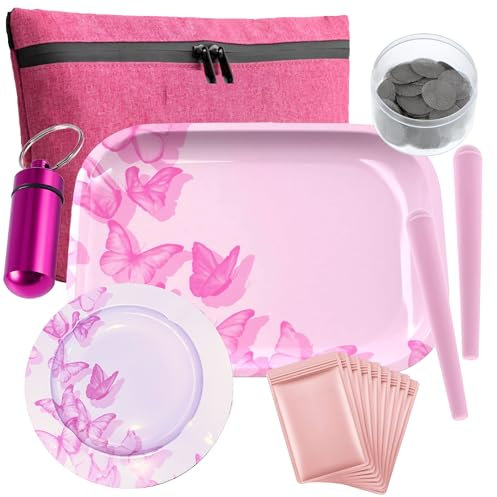 Pink Rolling Tray Kit with Smell Proof Bag and Smoking Accessories - (Rolling Tray with Bag and Accessories)