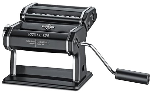 Küchenprofi Nudelmaschine Manuell Vitale | Pulverbeschichteter Edelstahl Rostfrei/Aluminium | Inkl. Teigrad | Große Tischklemme | 7 Teigstärken | 3 Aufsätze | Pasta Maker