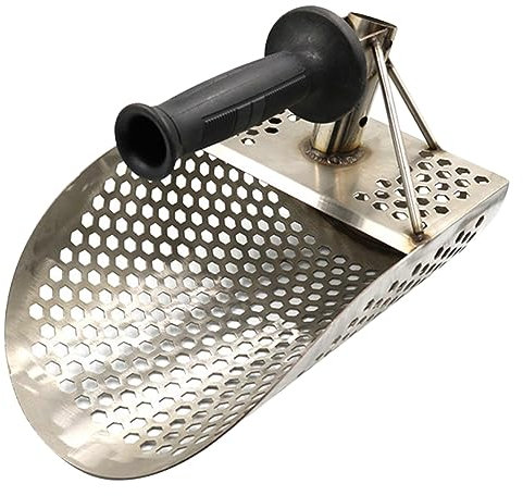 CAXUSD Pala para Arena y Detección De Metales para Playa, Acero Inoxidable Mango Abs, Cedazo De Orificios Grandes, Ligera y Resistente para Excavación