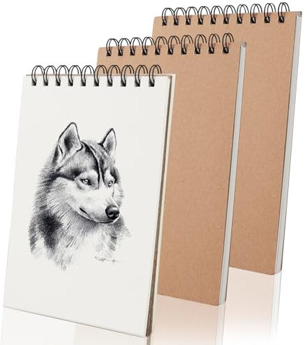 Euleryoo 3 Stück A5 Skizzenbuch, 120 g/m², 40 Blatt / 80 Seiten, Hochwertiges Zeichenbuch, Brauner Einband