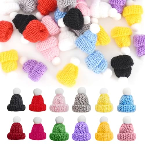 EIHI 28 Pcs Mini Hüte Strickmützen Miniatur Plüschhut Kleine Weinflache Deko Hut Weihnachten Gestrickte Weinflasche Deko Klein Wollmütze Nette Hat Ornamente Kunst DIY Handwerk Basteln Hüte
