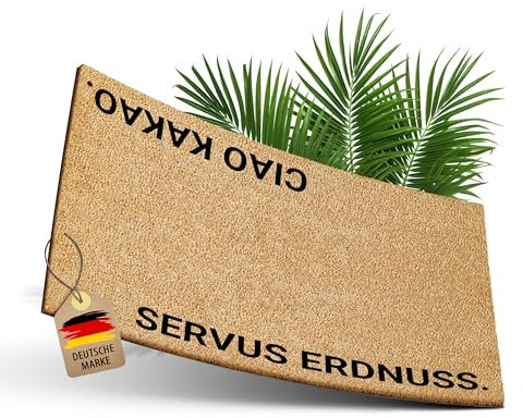 ElbFuchs Fußmatte Kokos 60x40cm Servus Erdnuss Ciao Kakao I Extra langlebige & rutschfeste Kokosmatte für Innen & Überdachte Außenbereiche I Lustige Türmatte ideal als Schmutzfang