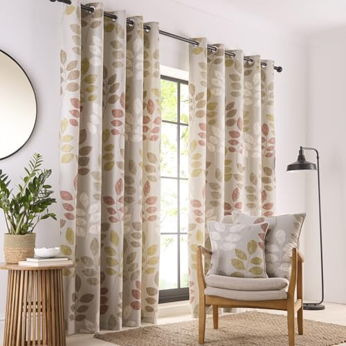 Portfolio Home Springfield Leaf Natural 66 Width x 90 Drop (168 x 229cm) Fully Lined Eyelet Curtain Set 2 Panels
