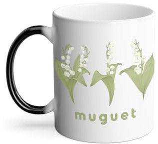 Thermoreagierende Tasse Magische Tasse – Maiglöckchen, Blumen, minimalistisch, schick, Garten, Liebe, 325 ml