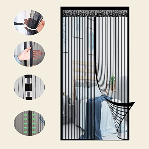 Moustiquaire magnétique pour porte - 231,1 x 215,9 cm - Rideau en maille robuste pour chambre d'enfant - Noir - Plusieurs tailles disponibles