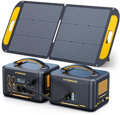 VTOMAN 2376Wh Tragbare Powerstation Bündel mit Extra Batterie & 110W Solarpanel Eingeschlossen - Bis zu 3000W Solarstromgenerator für Startseite Backup, Netzunabhängig, Camping, Straße Reise, Notfälle