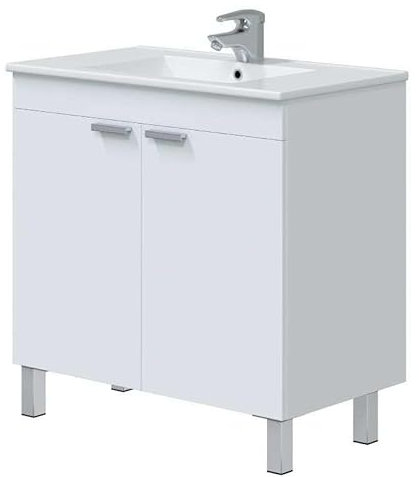 Mueble de Baño Atenea con Patas Armario 2 Puertas Abatibles Color Blanco Brillo 80 cm (Sin Lavabo)