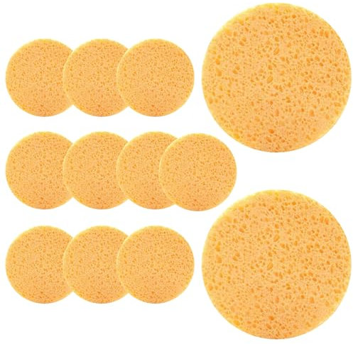 Lot de 12 grandes éponges réutilisables naturelles pour le visage - Éponges de nettoyage pour masque et démaquillage - Éponges rondes réutilisables pour le nettoyage du visage