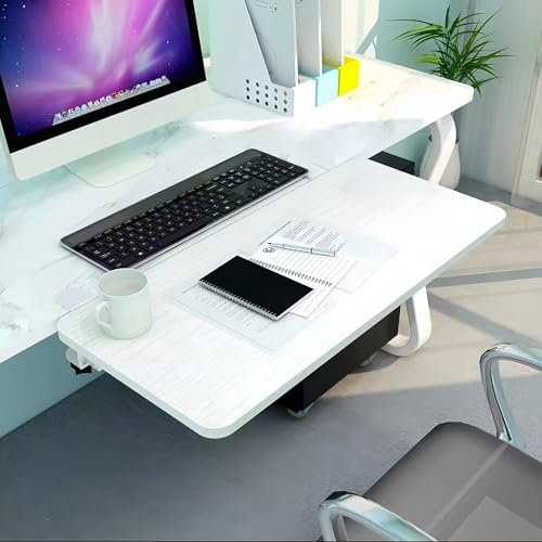 Desk Extender Tray, ergonomic desktop extension tray, punch-free clip, 55*25cm foldable keyboard tray, desktop mounted armrest, computer elbow support, suitable for office and home use(Milky white,75*