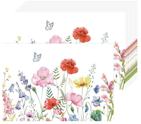 Mohn Blumen Papier Platzsets 50 Stück Einweg Platzsets Frühlings Blume Schmetterling Papier Tischsets 40x28 cm, Sommer Saisonal Dekoration für Küche, Esstisch, Urlaub, Party